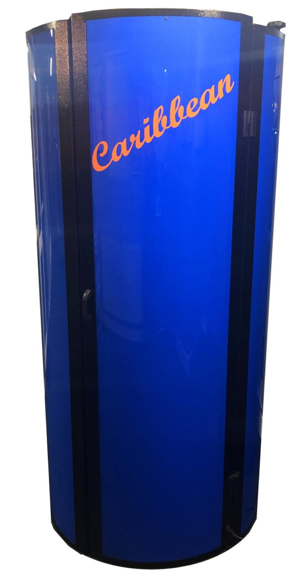 Caribbean Standup Tanning Unit pictured closed. Available for Hire and Sale from Bronze Age, Letterkenny, County Donegal, Ireland - new stand up tanning unit for safety and maximum effect