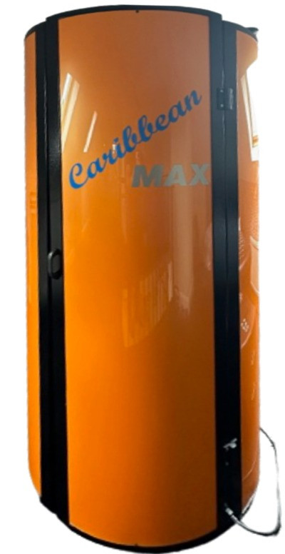 Caribbean Max Standup Tanning Unit pictured closed. Available for Hire and Sale from Bronze Age, Letterkenny, County Donegal, Ireland - new stand up tanning unit for safety and maximum effect